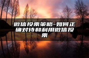 微信投票策略-如何正确对待和利用微信投票
